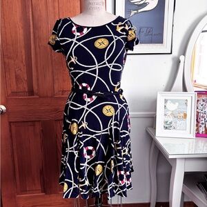 Ralph Lauren Navy Blue Nautical-Print Midi Dress!